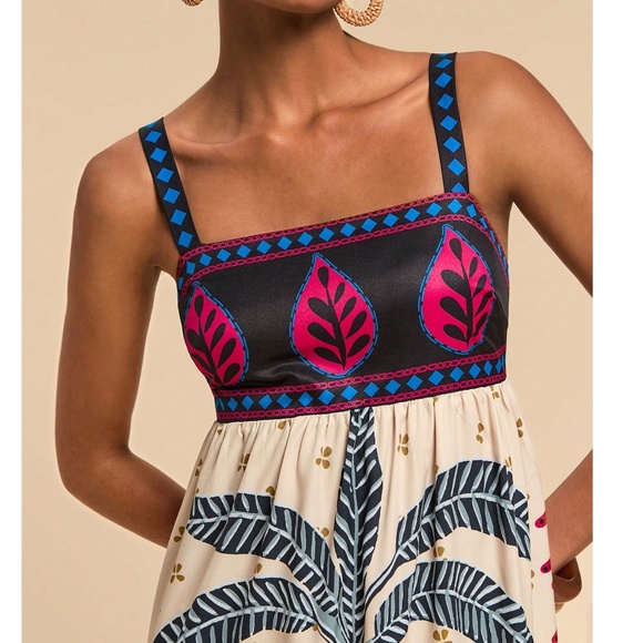 Boho Tropical Animal Print Shirred ruffle Hem Maxi Dress - Picture 4 of 6